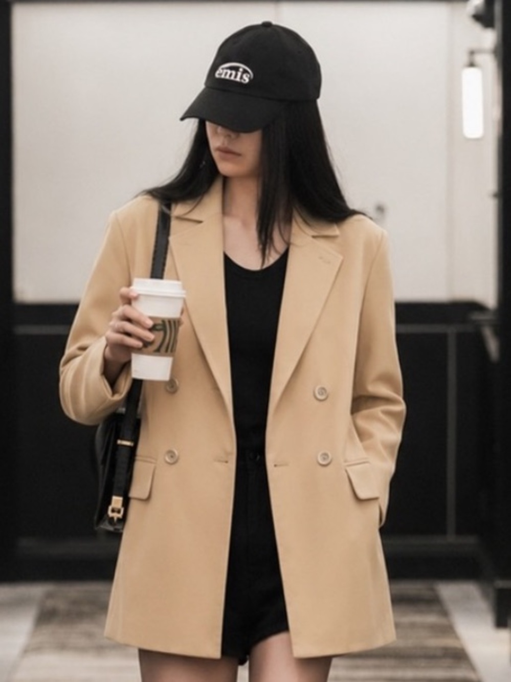 Women’s Beige Double-Breasted Longline Tailored Blazer